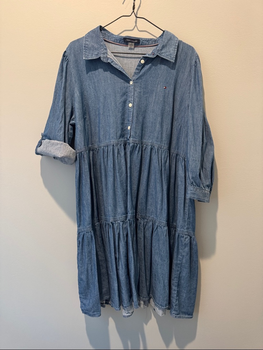 Tommy Hilfiger Light Blue Tiered Denim Shirt Dress